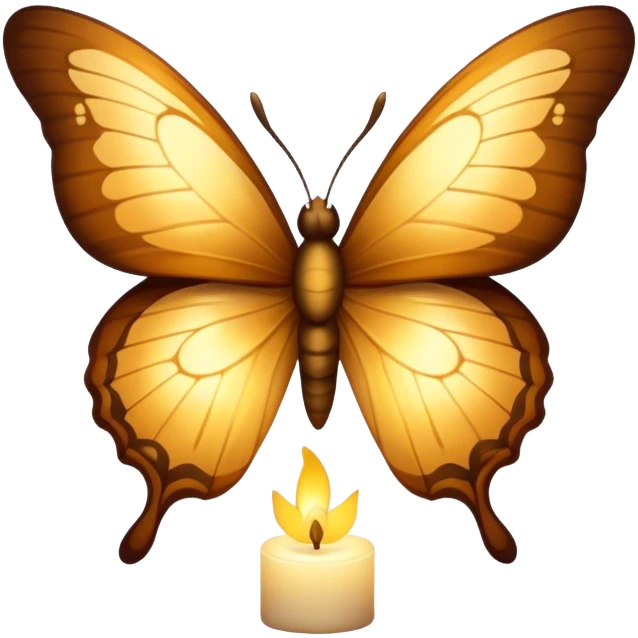 A warm-toned butterfly with golden-brown wings, softly illuminated by candlelight.
 emoji