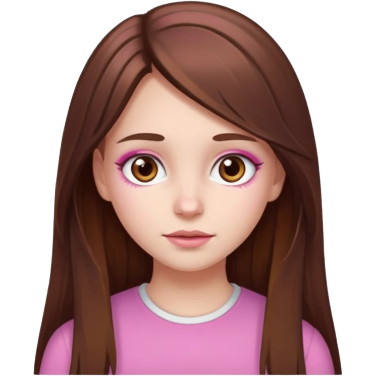 white skined girl with long brown hair and brown eyes and few pink highlights emoji
