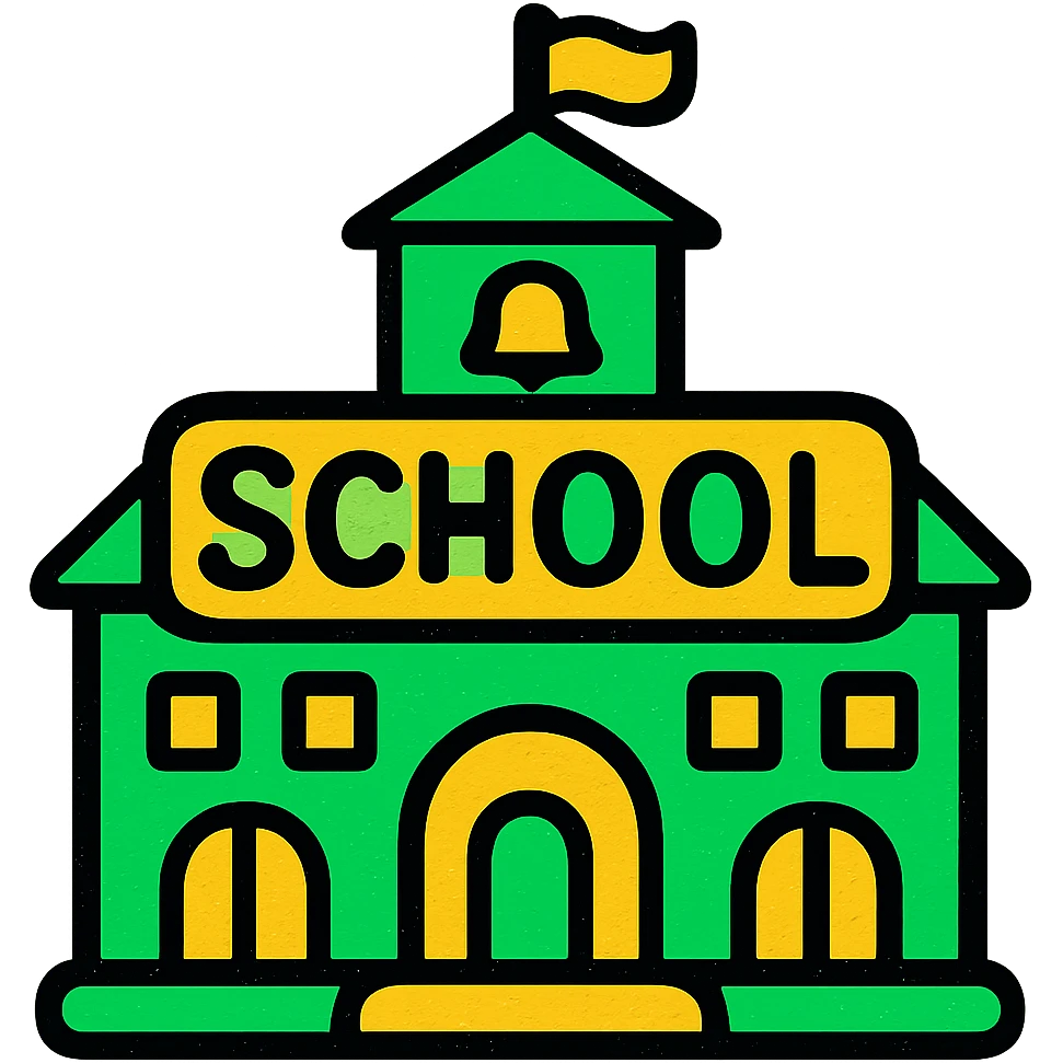 school building, professional style, green gold and white color scheme, bold and clear, suitable for digital use emoji