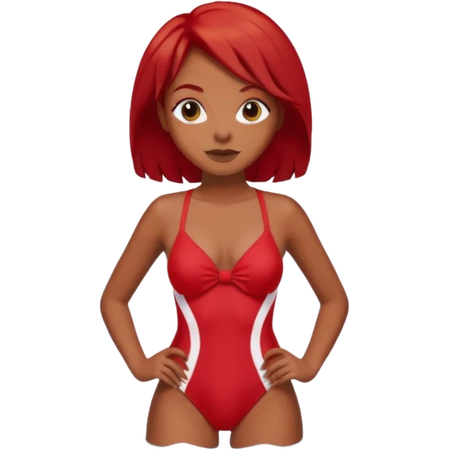 black woman in bathing suits with red hair emoji