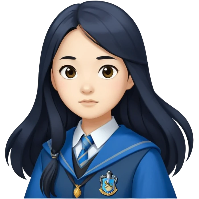 Cho Chang in harry potter, wear hogwarts Ravenclaw uniform, long black hair emoji
