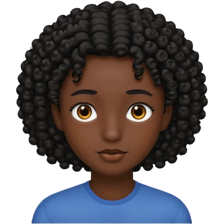 black soft tone of skin, curly black hair, brown eyes emoji