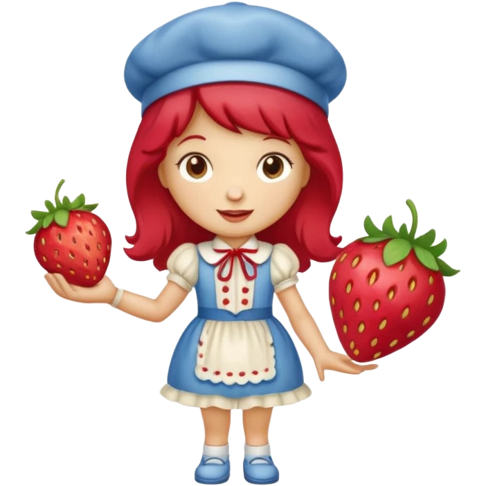 Vintage cartoon character strawberry shortcake hold a strawberry emoji
