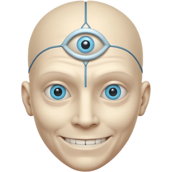 mutant test subject portrait, head and shoulders only, third eye on forehead, pale skin, creepy calm smile, lab experiment style, 3D cartoon, mobile game icon style, clean background, no text, no watermark

 emoji