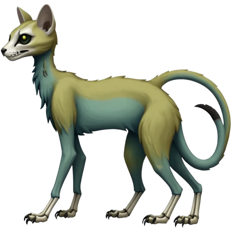 long-snouted evil skeletal skully zombie-like swampy ghostly dull spectral edgy spooky bloody meager thin cool skeleton-zombie-caracal-civet-genet-sergal-vernid-Gryphon-Cacomistle-Trico-oncilla-animal-Fakémon-hybrid-fursona (full body) emoji