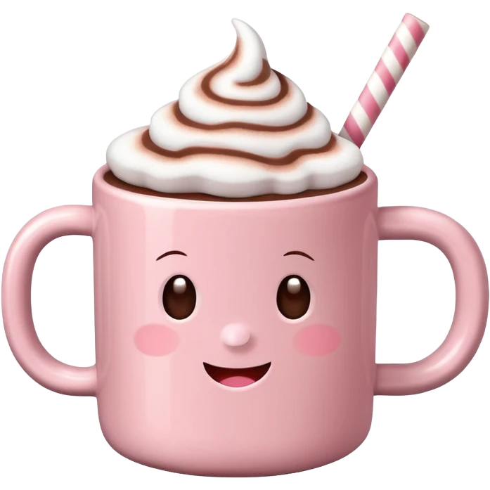 Light Pink mug of hot chocolate with marshmallows  emoji