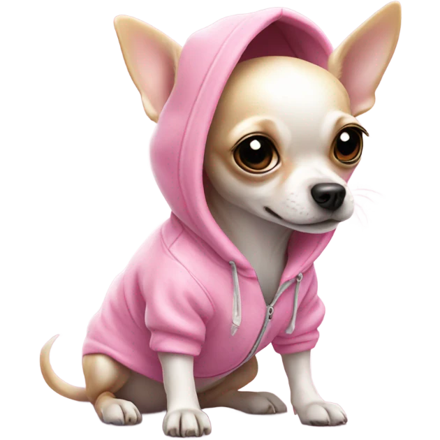 Puppy chihuahua white with hoddie pink that say: Juicy  emoji