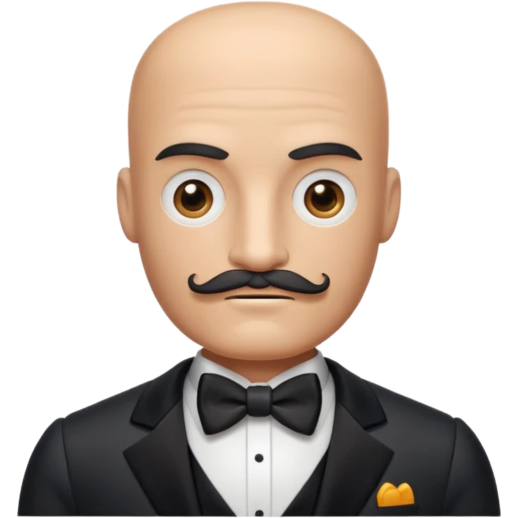 Robot with a square head, no hair, no pupils, thick moustache, wearing a tuxedo, buff emoji
