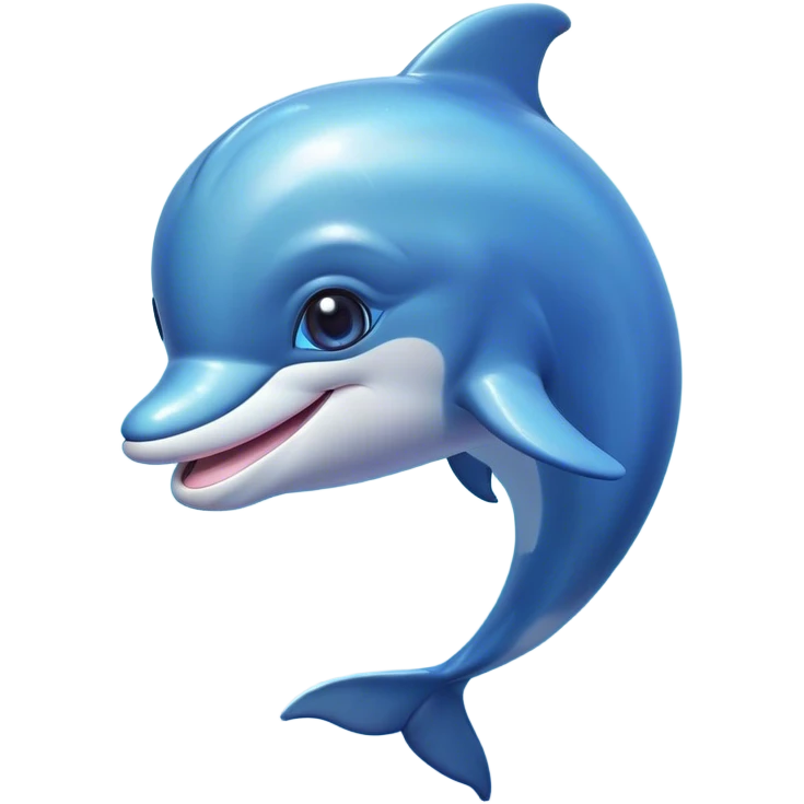 Cinematic Cute Dolphin Portrait Emoji, Head tilted playfully and inquisitively, featuring a smooth, streamlined body with shimmering, silvery-blue skin and round, sparkling eyes full of playful charm, Simplified yet irresistibly adorable features, highly detailed, glowing with a warm, friendly oceanic glow, high shine, affectionate and lively, stylized with a touch of aquatic whimsy, soft glowing outline, capturing the essence of a mischievous yet loving dolphin that appears as if it could splash out of the screen into your arms! emoji