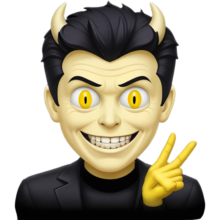 Rick Astley with a cursed demonic devious evil killer smile and Rick Astleys yellow and Rick Astley has no eyes with 3 lines of cursed ink coming out and the background is pitch black emoji