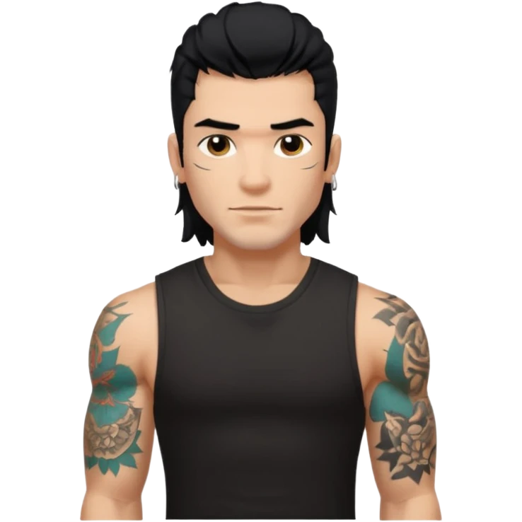 a guy with mullet and tattoos. Black hair.lean but Muscled. wearing a black sleeveless tee emoji