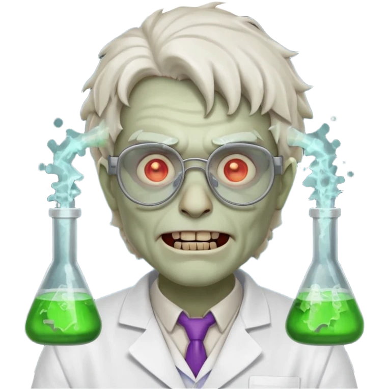 mad experiment zombie scientist portrait, head and shoulders only, exposed brain glow, broken glasses, evil grin, horror lab vibe, 3D cartoon, mobile game icon style, clean background, no text, no watermark
 emoji