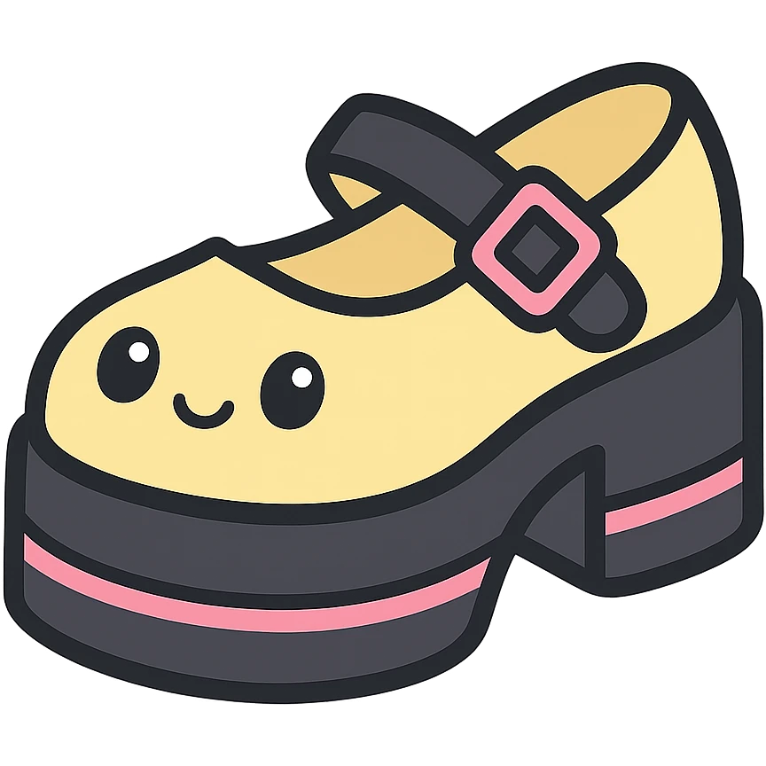 Make the shoes pastel yellow with black and pink accents, kawaii style, no socks, no hearts, transparent background emoji
