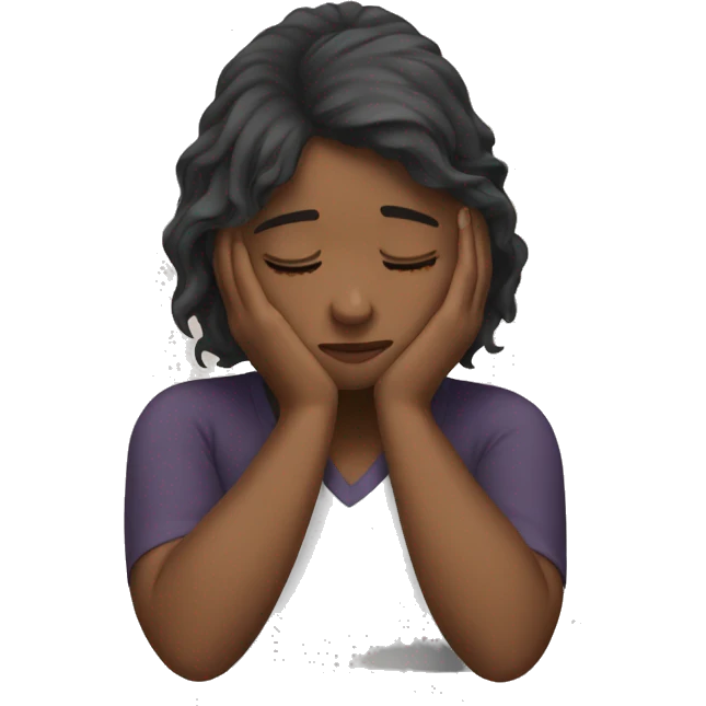tired girl holding her head in her hands emoji