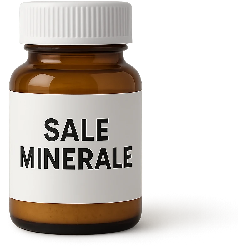 boccetta di integratore con la scritta "SALE MINERALE" SULL'ETICHETTA emoji