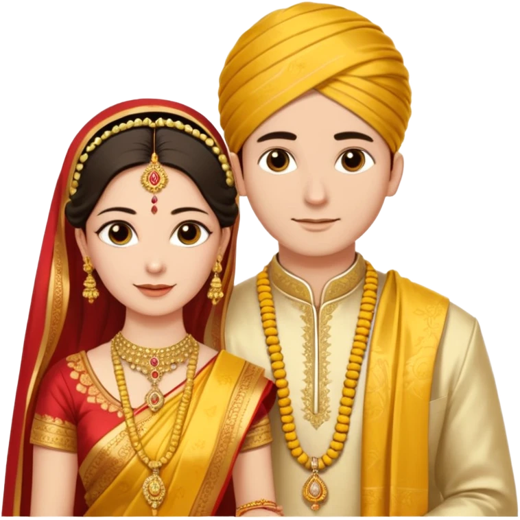 
A yellow sacred thread with two small gold pendants being tied around a bride's neck. The groom's hands are tying the knot while traditional Indian wedding elements like flowers and decorative details are visible in the background. Warm, ceremonial aesthetic. emoji
