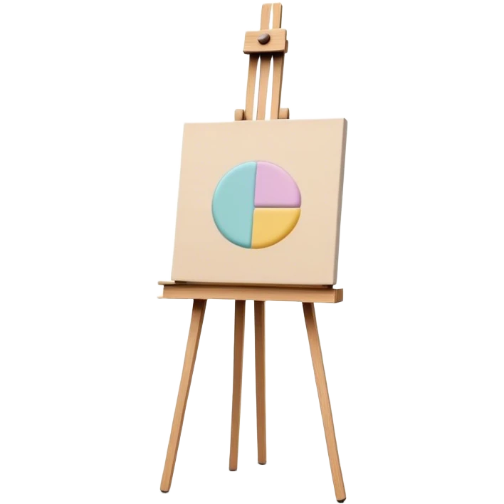 "Minimalist emoji of a small wooden easel holding a delicate canvas with soft abstract pastel strokes, thin black frame, clean art studio feel." emoji