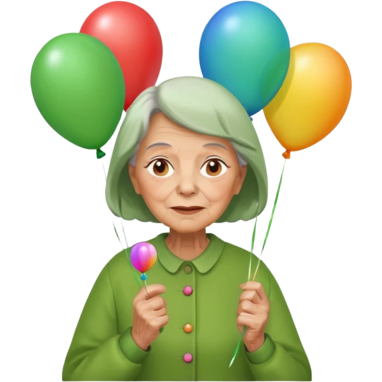 balloons holder old woman green clothes emoji