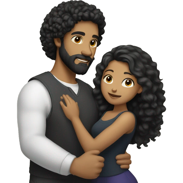 Light skin;Black long hair girl hugging with a man with black beard and curly hair emoji