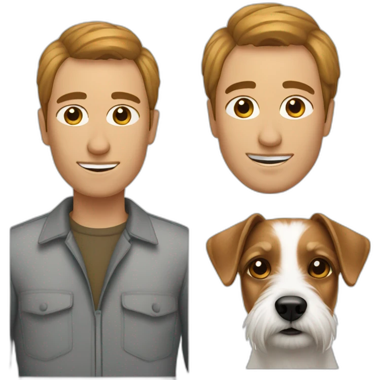 Man with 40's hair cut with jack russell terrier dog emoji