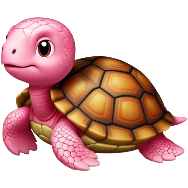 cute plushie turtle with light pink skin, round head, and red shell, smooth skin texture emoji