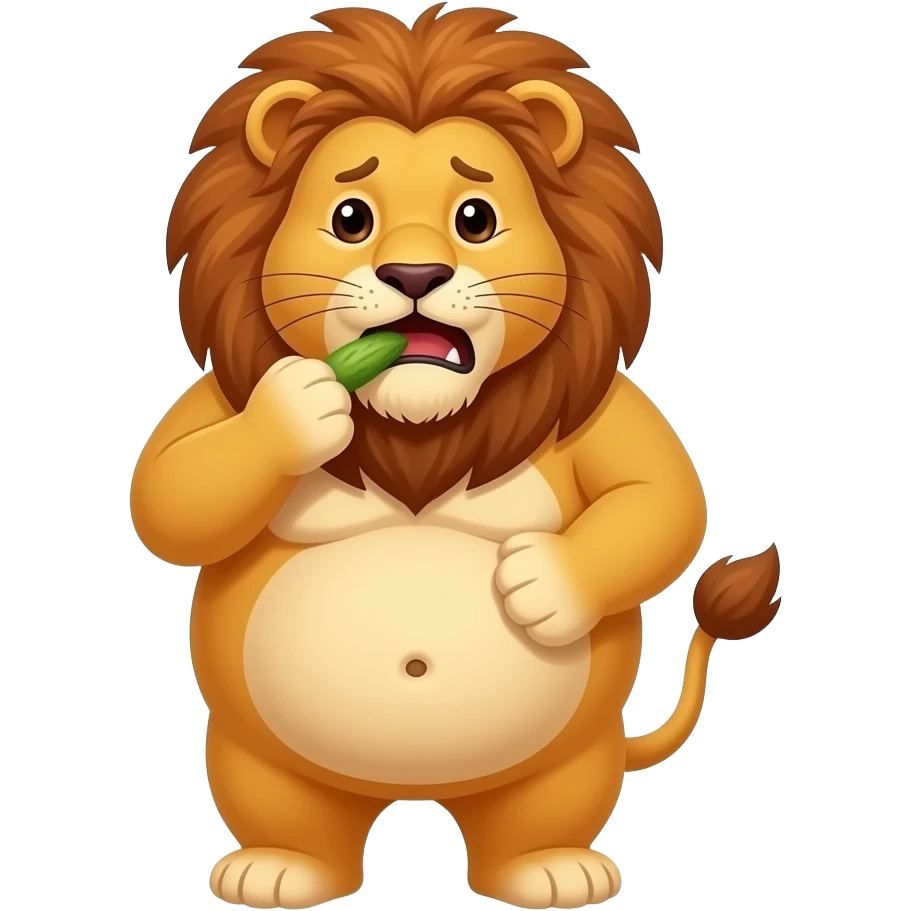 Make this Lion fat,make her eat until she is about to pop,she has a tummy ache,A bellybutton. emoji