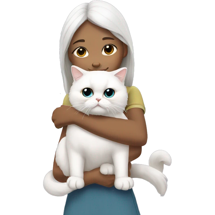 Asian girl hug white Persian cat emoji