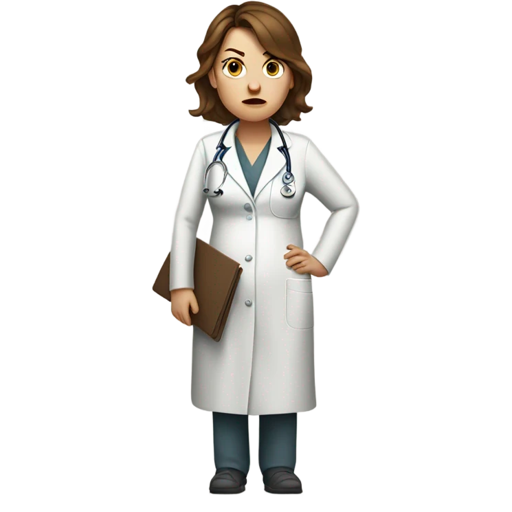 White woman pregnant doctor angry uncomfortable brown hair emoji