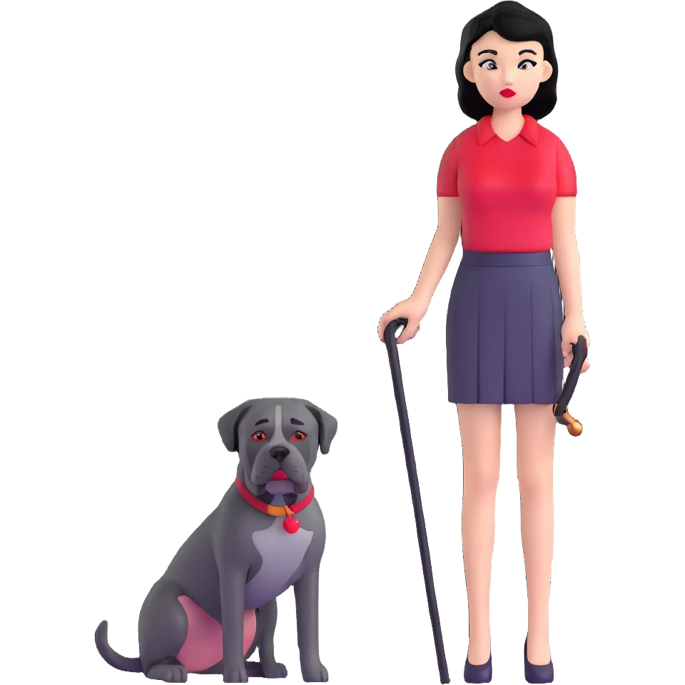 Fashionable girl with black hair and red lips with a Cane Corso dog emoji
