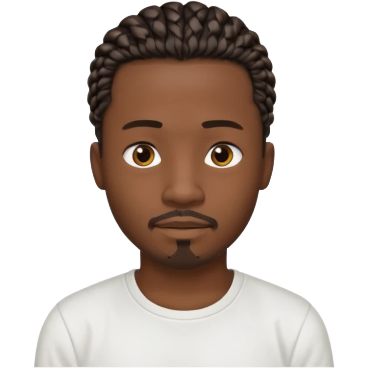 Hazme un emoji de un hombre negro con trenzas cortas, camiseta blanca y una pequeña perilla sin bigote emoji