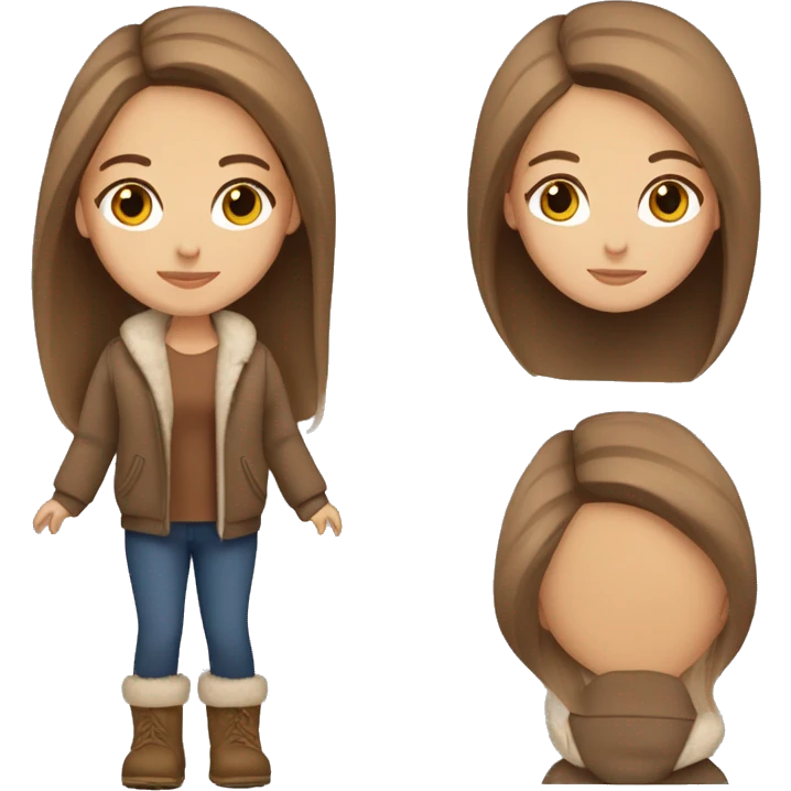 beautiful woman, straight long light brown hair, brown eyes with ugg shoes emoji