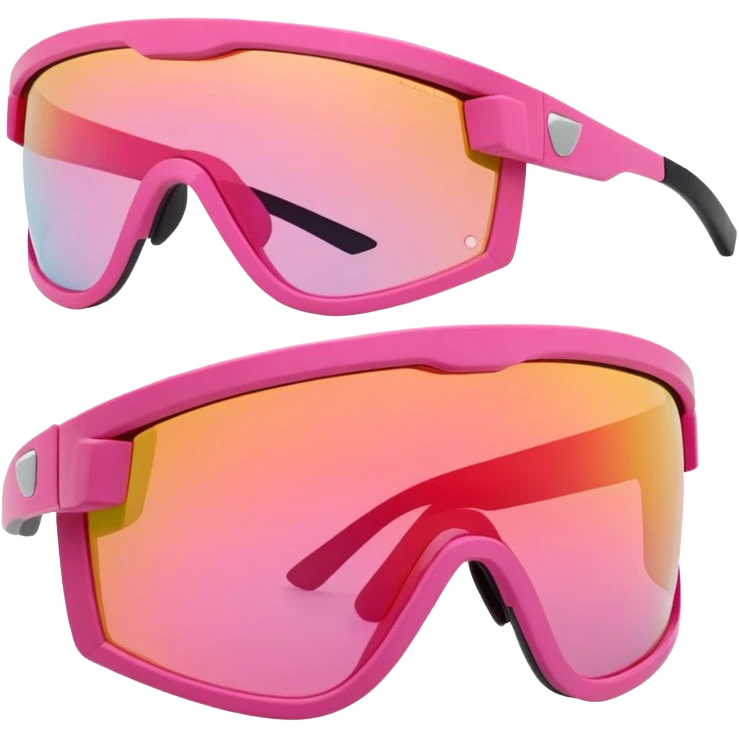 sporty pink shield visor sunglasses with thick frame and interchangeable temple tips, customizable chunky design, massive build, one-piece lens with UV protection emoji