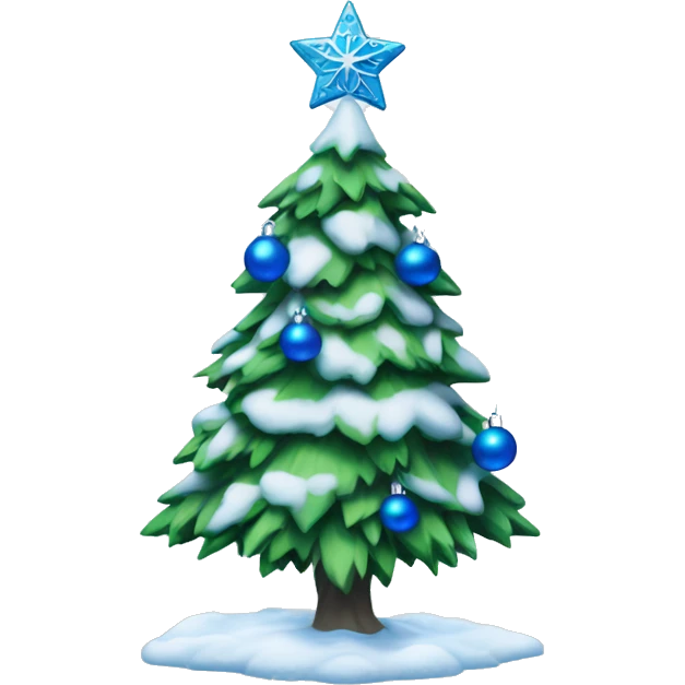 Christmas tree with snow and blue ornaments  emoji