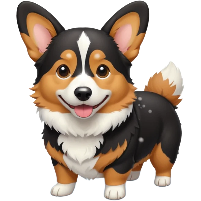 black tricolor corgi in snow emoji