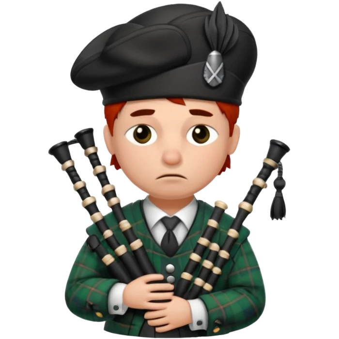 Sad small bagpiper with one crying with tear on his face show whole body emoji
