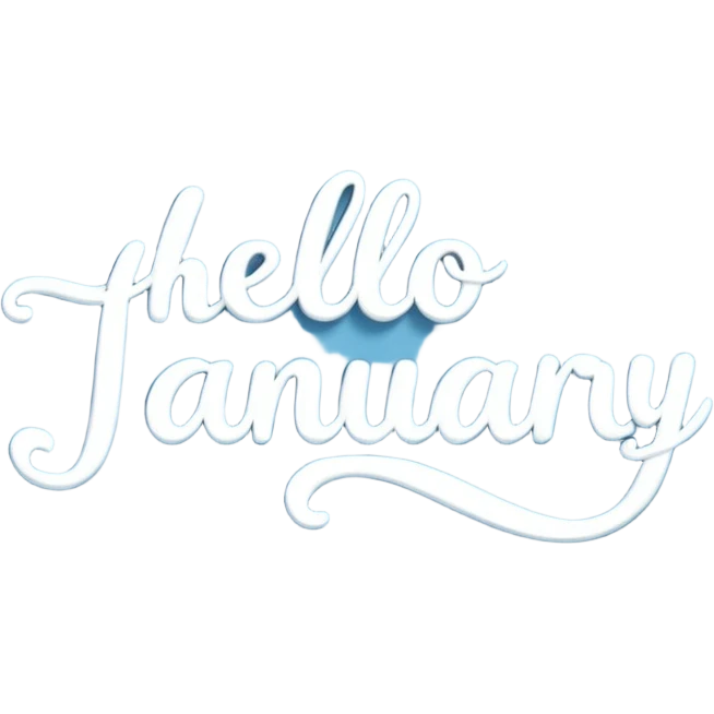 Light Blue “ hello January “ word in cursive emoji