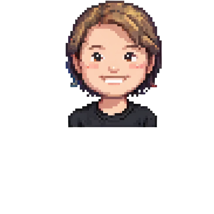 iOS memoji of a teen smiling, wearing black shirt emoji