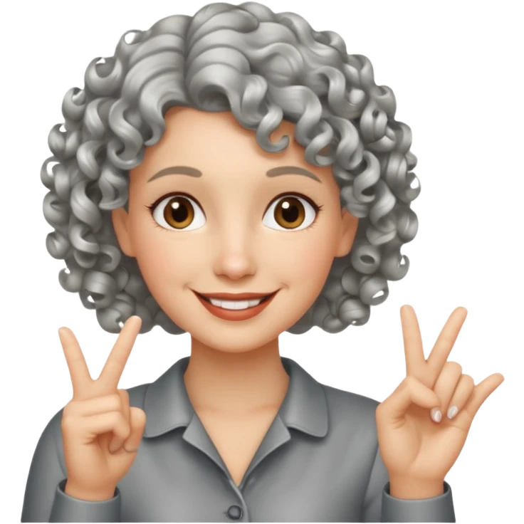 silver, short, wavy-haired with curls, smiling pretty lady, hopeful,  2 fingers up crossed


 emoji