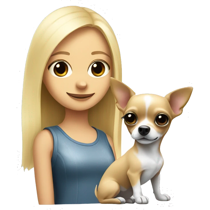 black and white chihuahua and a blonde girl  emoji