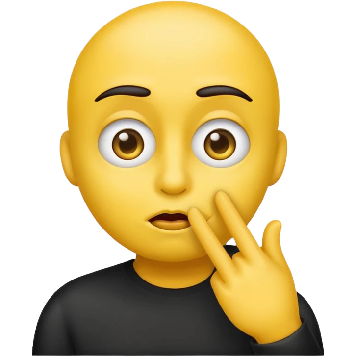 emoji with yellow face large expressive eyes shushing gesture finger to lips simple emoji style emoji