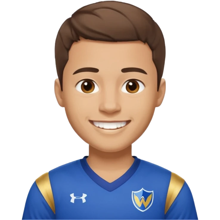 ["Light-skinned male, short brown hair, wearing a blue Warriors jersey."] emoji