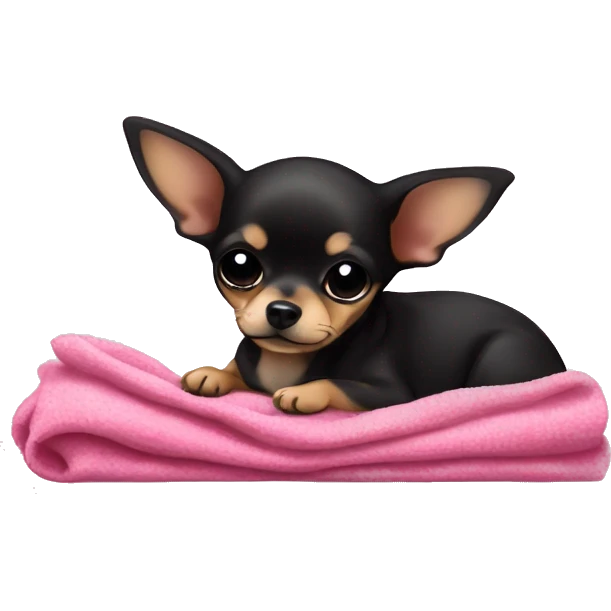 black & tan chihuahua puppy sleeping with a pink blanket  emoji