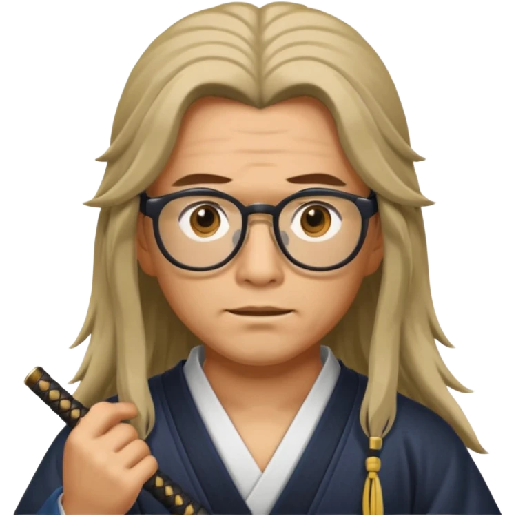Long Haired Samurai with Glasses,Long-haired ronin adjusting spectacles emoji