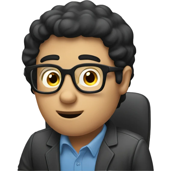 a man with black hair and glasses at a laptop; he is daydreaming  emoji