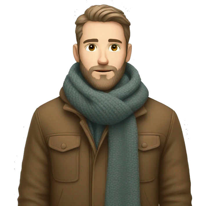 white beard young man with a warm jacket and scarf emoji