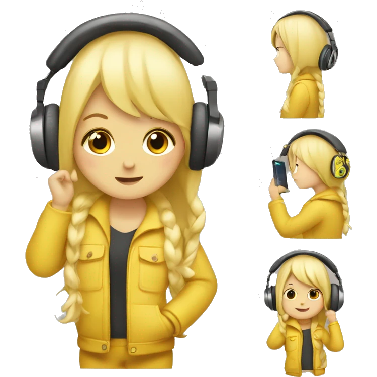 Yellow girl with headphones on holding the headphones ￼￼ emoji