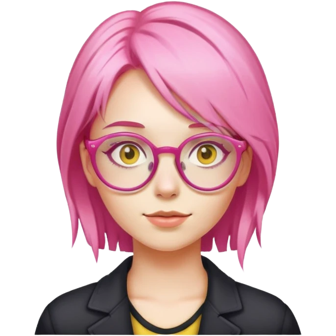 Girl with pink hair and yellow glasses emoji