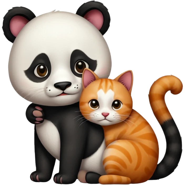 Panda hugging a  cat. The cat has 4 half its face ginger and the other half black emoji