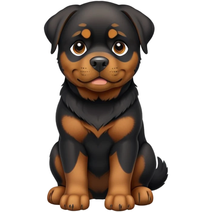cinematic-[rottweiler]-realistic-full-body-sitting-emoji,-tail-resting-loosely-beside-its-paws,-head-tilted-dramatically, -sleek-[Black and brown]-fur,-simplified-yet-realistic-focused-features,-highly-detailed,-glowing-with-an-almost-sarcastic-glow emoji