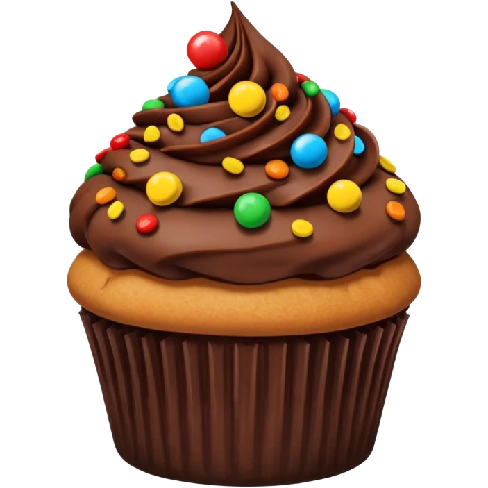 Cupcake chocolate dipped frosting with Reese’s pieces on top emoji